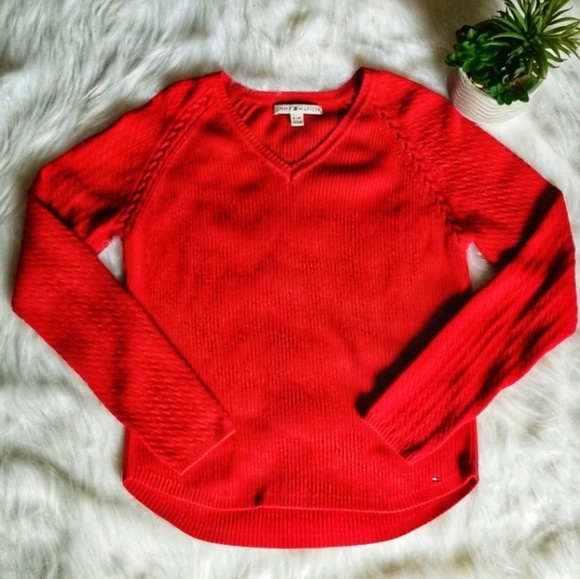 Tommy Hilfiger Sweaters - Tommy Hilfiger V Neck Vibrant Red Cozy Sweater